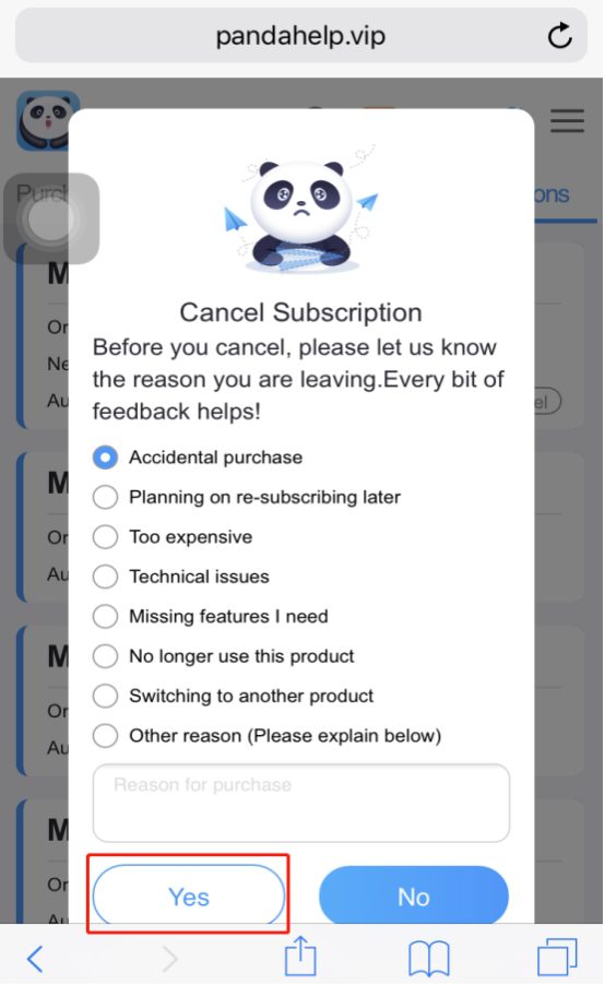 cancel reason