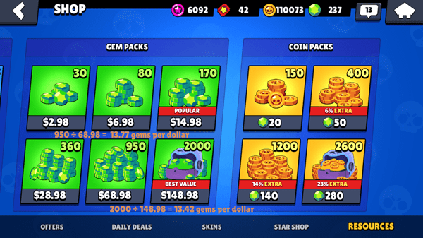 Brawl Stars Gems and Coins