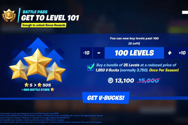 Purchase levels with V-Bucks